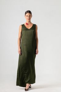 Vestido Longo de Cetim Verde