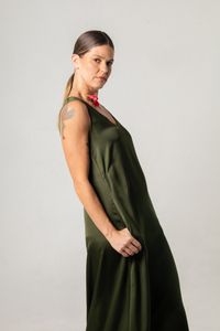 Vestido Longo de Cetim Verde