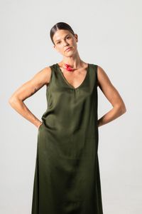 Vestido Longo de Cetim Verde