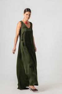 Vestido Longo de Cetim Verde