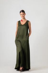 Vestido Longo de Cetim Verde