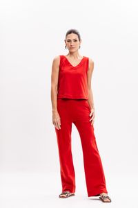 Blusa de Malha Laranja com Ilhós Laterais e Botões