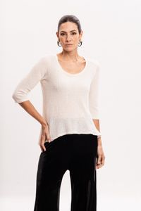 Blusa de Malha Off White com Acabamento em Tule