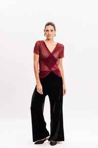 Blusa de Tule Vinho com Poá