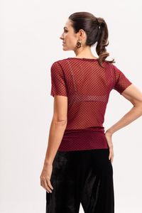 Blusa de Tule Vinho com Poá