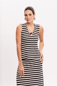 Blusa de Malha Listrada com Colar Vermelho