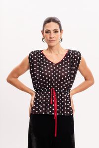 Blusa de Tule Poá com Franzido na Cintura