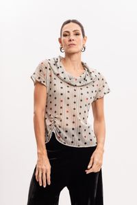 Blusa de Tule Poá com Drapeado Frontal