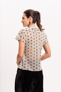 Blusa de Tule Poá com Drapeado Frontal