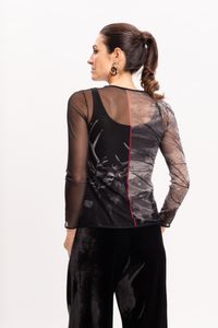 Blusa de Tule segunda pele Manga Longa Estampa Cervo