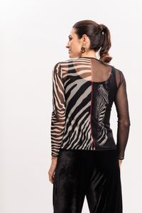 Blusa de Tule segunda pele manga longa Listras Zebrada