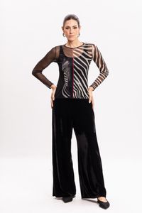 Blusa de Tule segunda pele manga longa Listras Zebrada