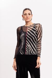 Blusa de Tule segunda pele manga longa Listras Zebrada