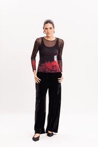 Blusa de Tule segunda pele manga longa Estampa Lobo