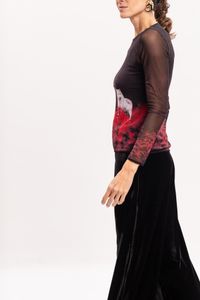 Blusa de Tule segunda pele manga longa Estampa Lobo
