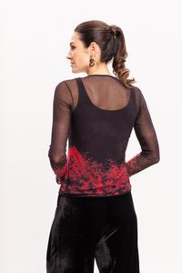 Blusa de Tule segunda pele manga longa Estampa Lobo