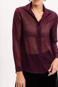 Camisa em Musseline Vinho Poá Flocado Marsala