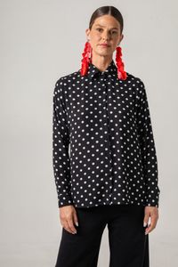Camisa em Musseline Preta Poá