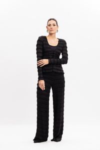 Calça Pantalona Preta em Tule Texturizado