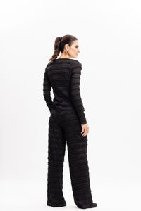 Calça Pantalona Preta em Tule Texturizado
