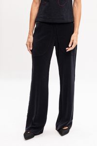 Calça Pantalona Preta em Plush com Pesponto Vermelho