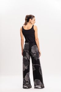 Calça Pantalona em Tule Orquídea Negra