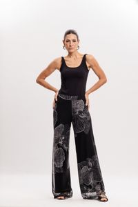 Calça Pantalona em Tule Orquídea Negra