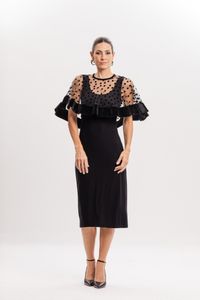 Poncho tule poa flocado Preto