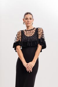 Poncho tule poa flocado Preto