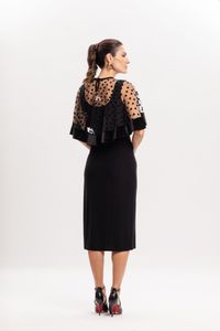 Poncho tule poa flocado Preto