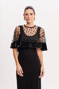 Poncho tule poa flocado Preto