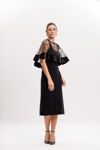 Poncho tule poa flocado Preto