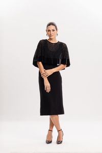 Poncho tule folha devore Preto