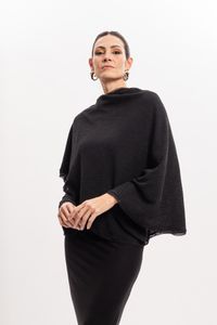 Poncho Transpassado em Malha Preta