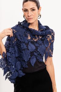 Xale em Renda Azul Marinho Refilada