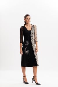 Kimono Longo em Tule Grou Coroado com Poá