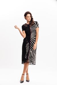Vestido Curto em Tule Listras Zebrada