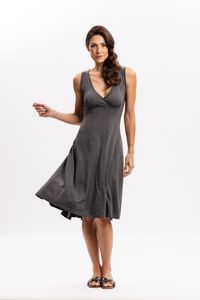 Vestido Cinza em Malha com Decote Transpassado