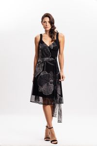 Vestido Curto Transpassado em Tule Orquídea Negra