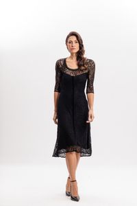 Vestido Curto em Renda Preta com Passa Fita