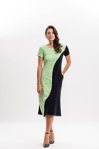 Vestido Curto Bicolor em Malha Verde e Preto