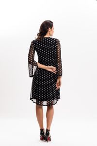 Vestido Curto em Tule Poá Preto com Recortes