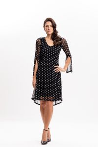 Vestido Curto em Tule Poá Preto com Recortes