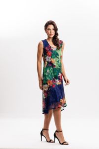 Vestido Curto em Tule Floral Azul