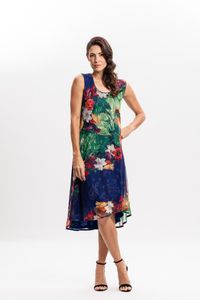 Vestido Curto em Tule Floral Azul