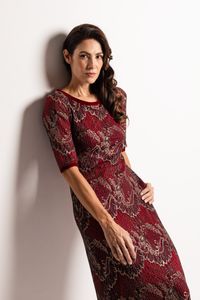Vestido longo em Renda Vermelho com Dourado