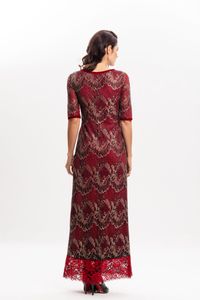 Vestido longo em Renda Vermelho com Dourado