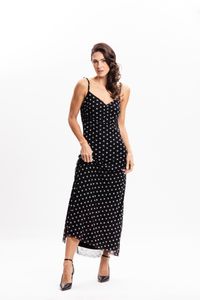 Vestido Longo  Regata em Tule Poá Preto