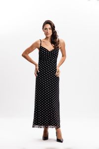 Vestido Longo  Regata em Tule Poá Preto