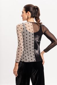 Blusa de Tule segunda pele Grou coroado com Poá